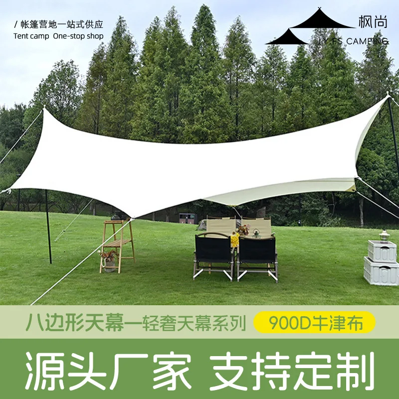 Octagonal Cotton Canvas Canopy, Rainproof Waterproof Sunshade Shelter, Thickened Outdoor Camping Picnic Glamping Tent Shade