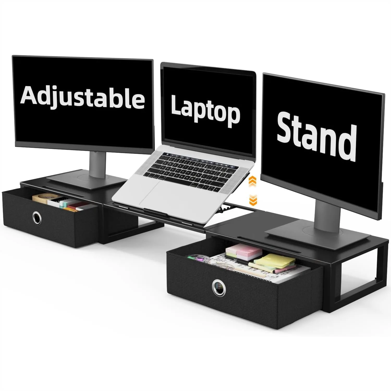 

Monitor Stand Riser with Adjustable Laptop Stand, Dual Monitor Stand with Drawers for 2 Monitors, Heavy Duty Steel Desktop