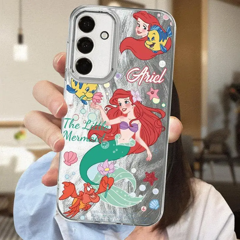 Phone Case for Samsung Galaxy A72 A73 A54 A53 A52 A51 A34 A33 A32 A24 A23 A14 A13 A12 A11 Laser Silver Disney Princess Beauty