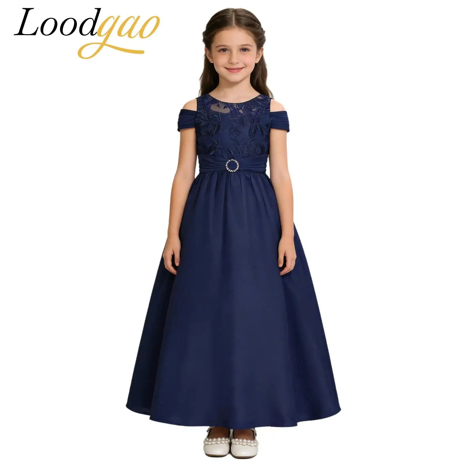 

Girls Party Gowns Festival Princess Dress Embroidered Lace Long Dress for Theme Party Wedding Pageant Festive Dance Costume