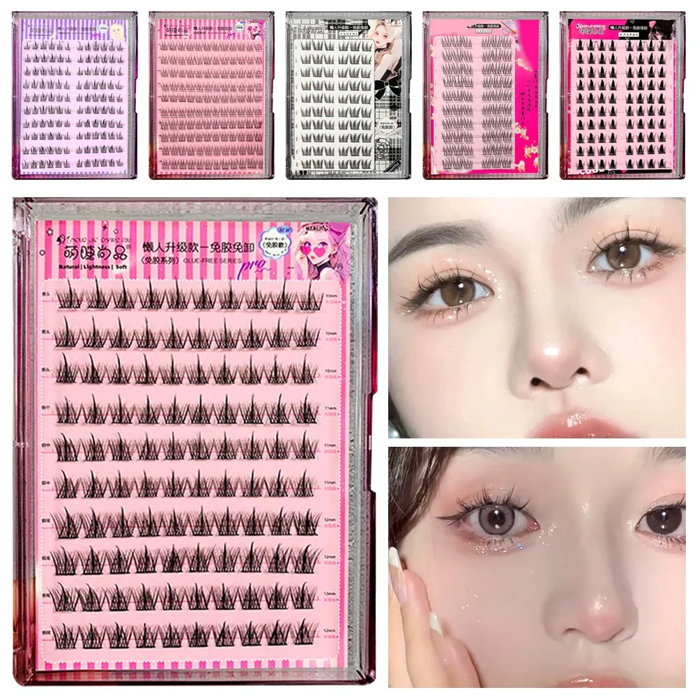 

Press on Glue-Free Realistic False Eyelashes No Glue Needed Natural Look Self Adhesive Cluster Lashes Reusable Waterproof
