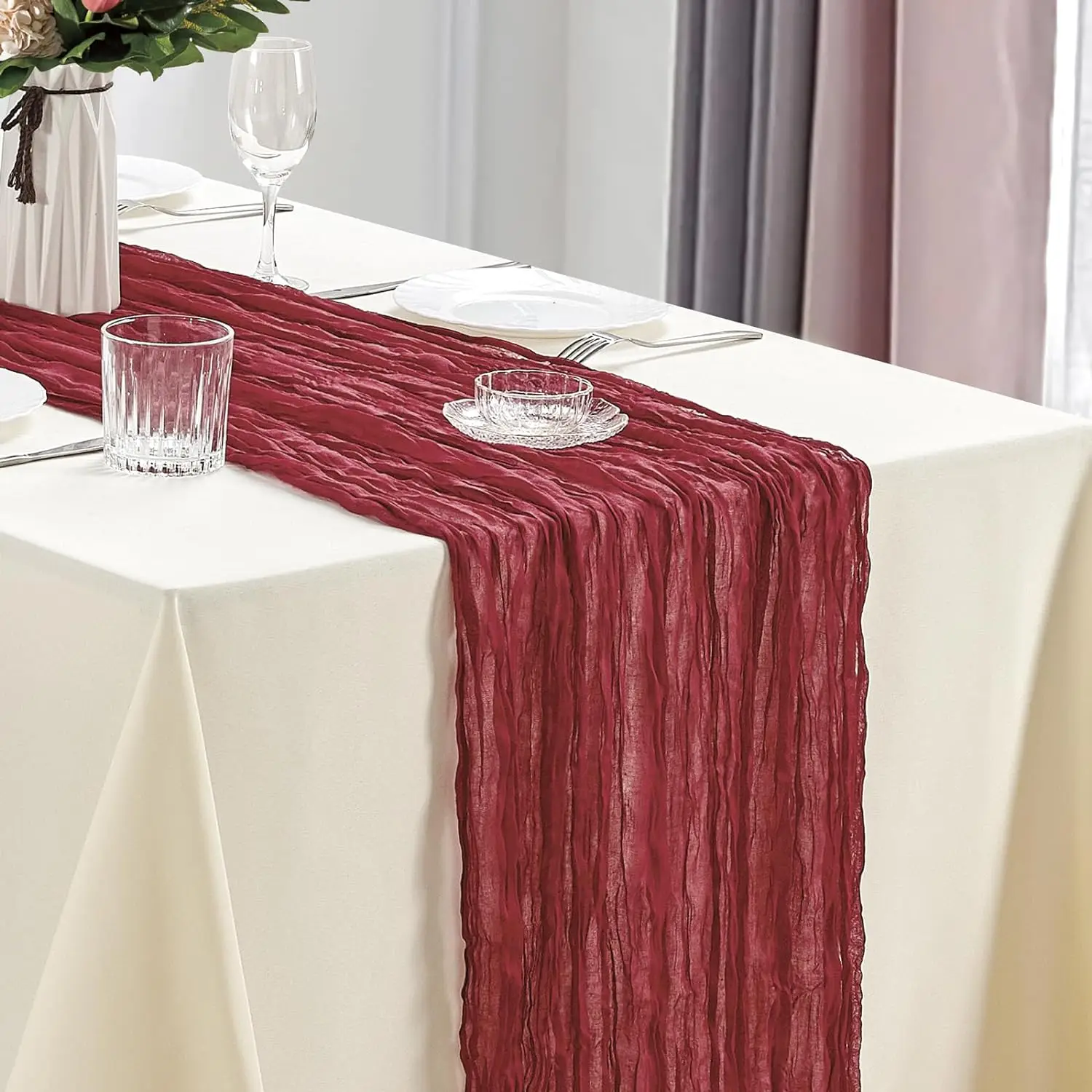10 stuks kaasdoek tafelloper boho gaas tafelloper 40x270cm romantische tafelloper voor bruiloft bruids douche verjaardagsfeestje