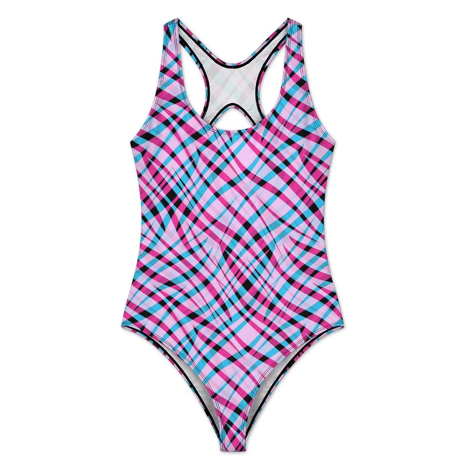Blue Purple Curve Swimsuit Sexy Geometric Print One Piece Swimwear Push Up Bodysuit Trend Vacation Bath Bathing Suits