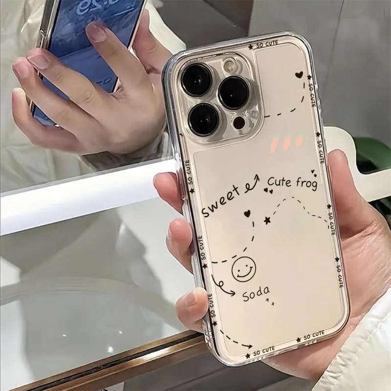 Line Moon Love Case for IPhone 16 15 14 Plus 13 12 11 Pro Max Shockproof Transparent Soft Cover Protection Back Cover Bumper