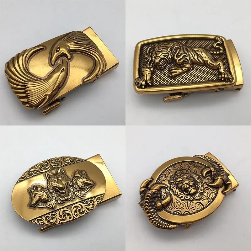 Vintage Animal Imitation Copper Men's Belt Buckle Alloy Gold Automatic Buckle Head High-grade Fashion Style view 4