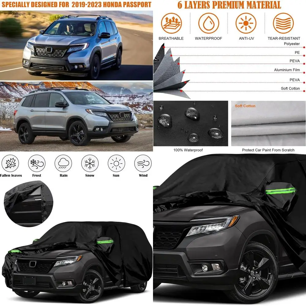 

Custom-Fit 6-Layer All-Weather Passport Car Cover with Zippered Door and Windproof Straps for 2019-2024 Models