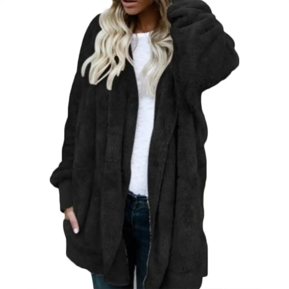 Oversize Women Sweater Coat Reversible Faux Fur Long Hooded Midi Coat Cardigan Women  Sweater Elegant Thick Fluff Plush