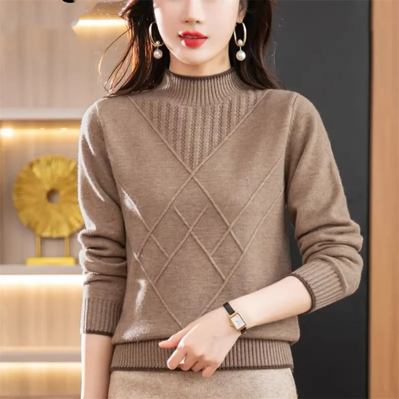 2024 Spring Autumn Thick Sweaters New Half High Neck Warm Bottoming Shirt Wool Pullover Tops Women Pull Femme Jersey Tops