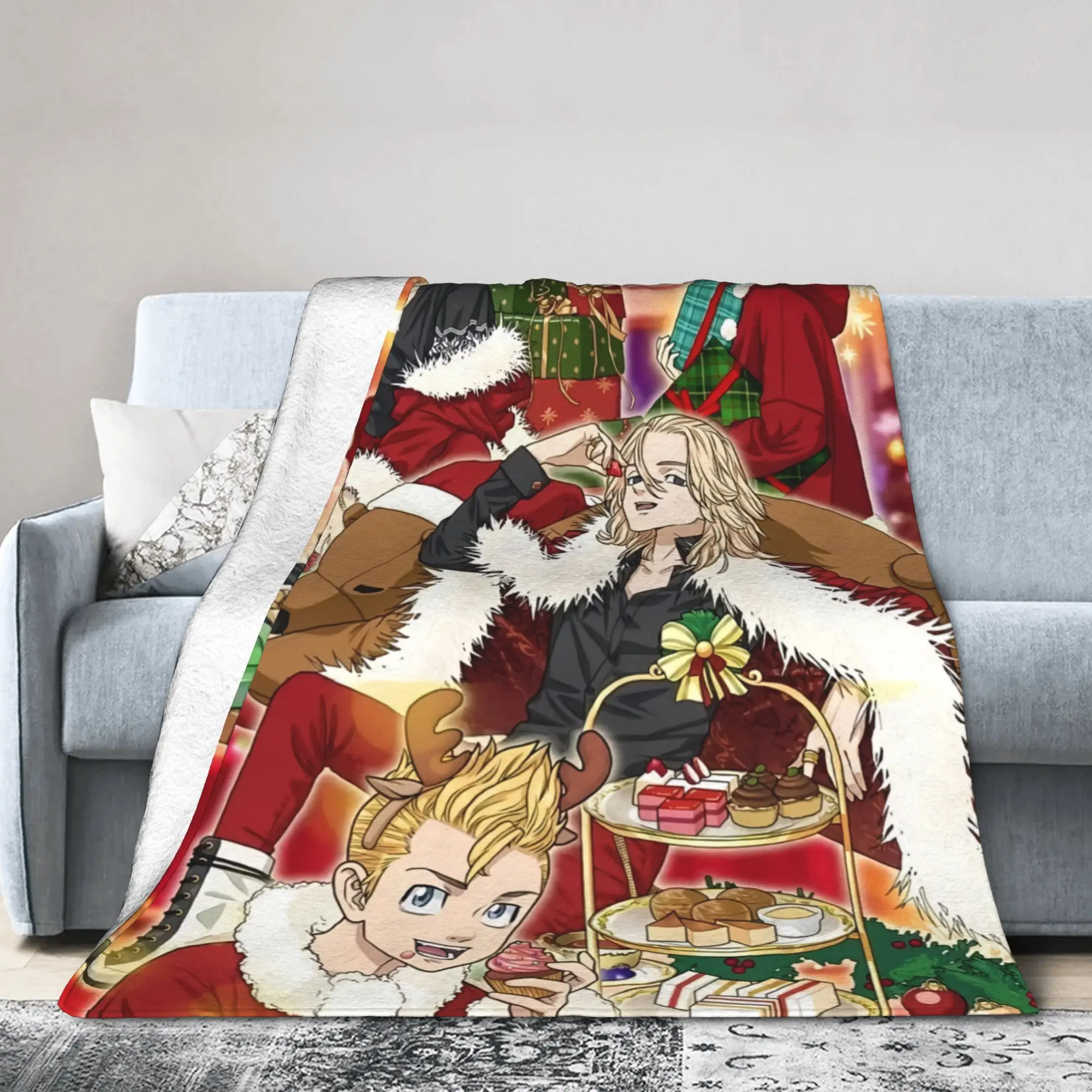 Tokyo Revengers Anime Blanket Decor Mikey Christmas Breathable Ultra-Soft Throw Blanket for Sofa Office Plush Thin Quilt