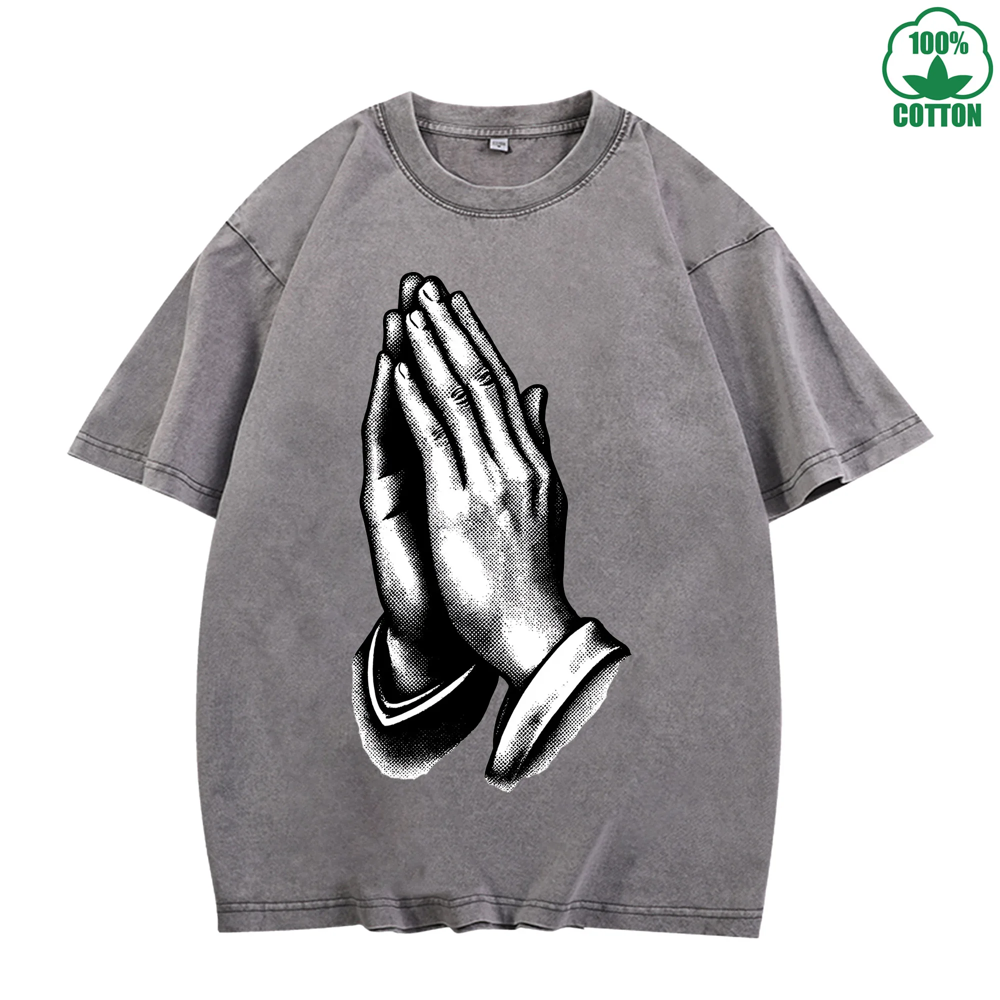 الصلاة مطبوعة متعدد الألوان غسلها تي شيرت 230 جرام الرجال فضفاض عصري عصري القطن قصير الأكمام أعلى التخليص بيع #4