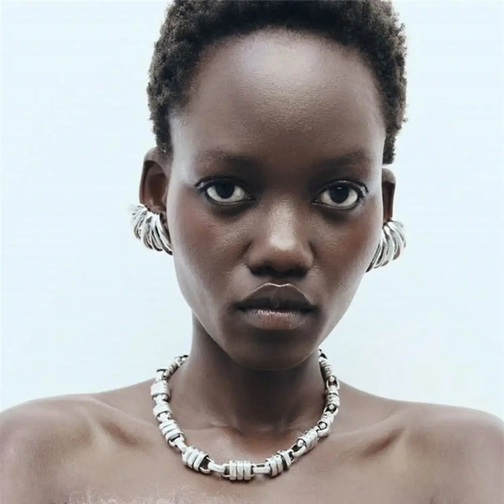 أقراط متعددة الطبقات غير منتظمة للنساء ، دائرية عتيقة ، مجوهرات حفلات ، مسمار أذن كامل ، زوج واحد