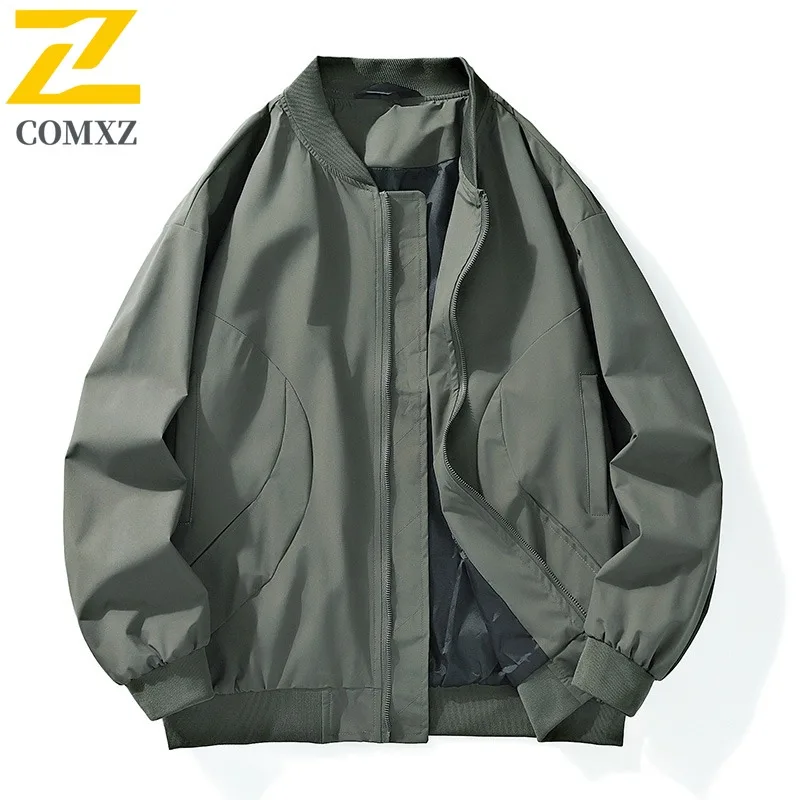 سترة COMXZ الواقية من الرياح بلون سادة وياقة بيسبول كاجوال للعمل والسفر للرجال سترة اسكواش للمشي لمسافات طويلة معطف خفيف الوزن ومتعدد الاستخدامات #2