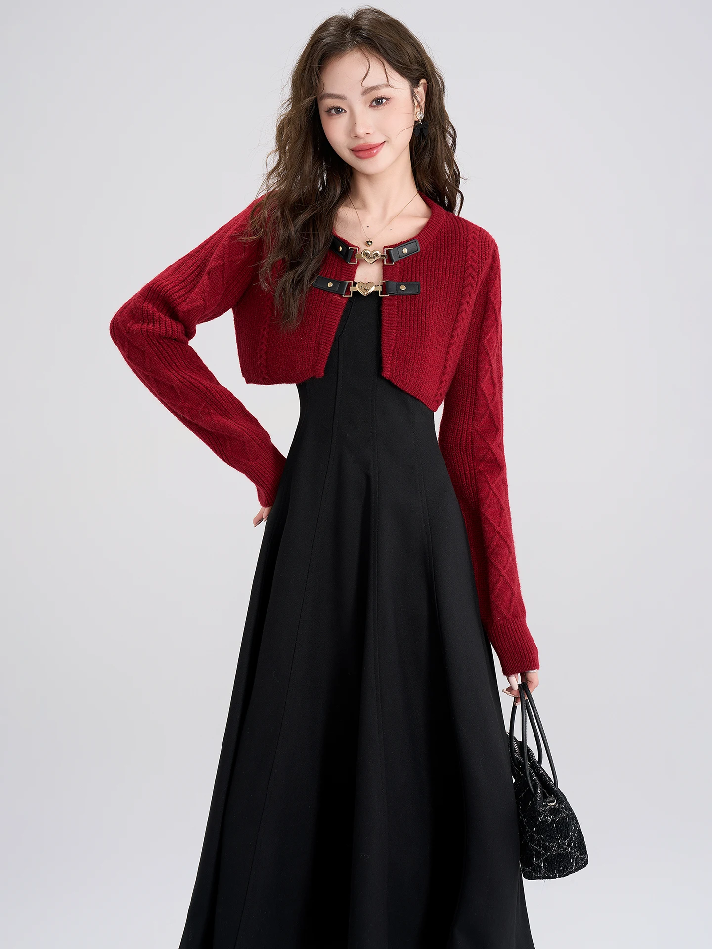 

Новогодний комплект: свитер и накидка, женский осенне-зимний комплект из двух предметов, с завышенной талией, повседневный, стильный, модный ансамбль