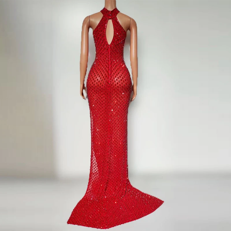 Fashion Women Party Evening Dress Full Rhinestones Festival Outfit Bar Nightclub Dj Ds Stage Catwalk Costume Jazz Wear XS9580