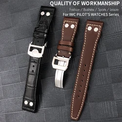 21mm 22mm Rivet Thick Cowhide Watch Strap for IWC IW3777 IW5009 Big Pilot Spitfire Le Petit Prince Genuine Leather Watchband