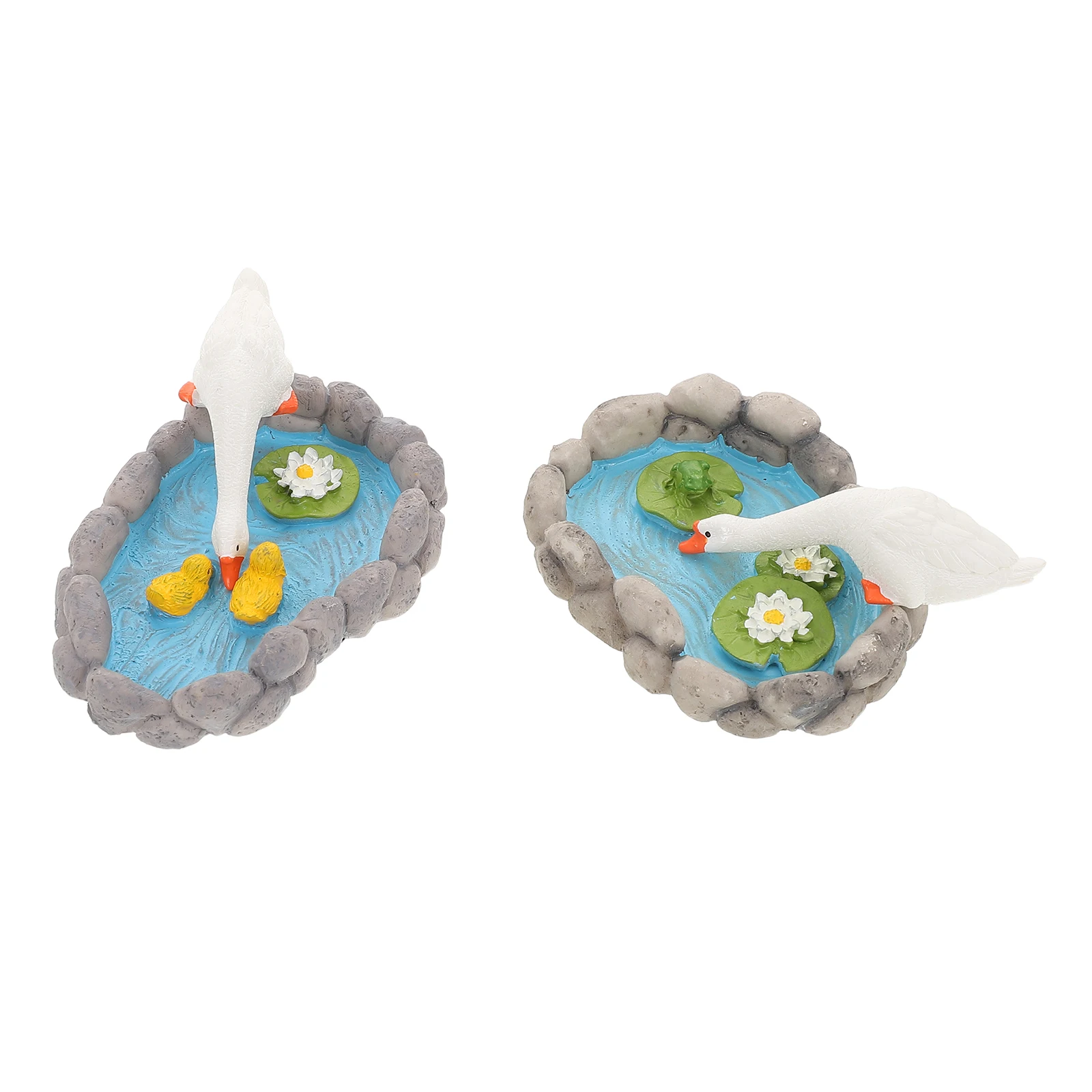 

2Pcs Mini Water Garden Ornaments Resin Swan Lotus Sculptures for Yard Patio Living Room DIY Miniature Landscape Decoration