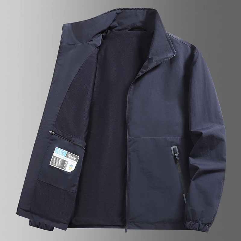 신상 순색 2025 남성 재킷 캐주얼 빠른 건조 방풍 비즈니스 통기성 스탠드 칼라 봄 가을 야외 코트