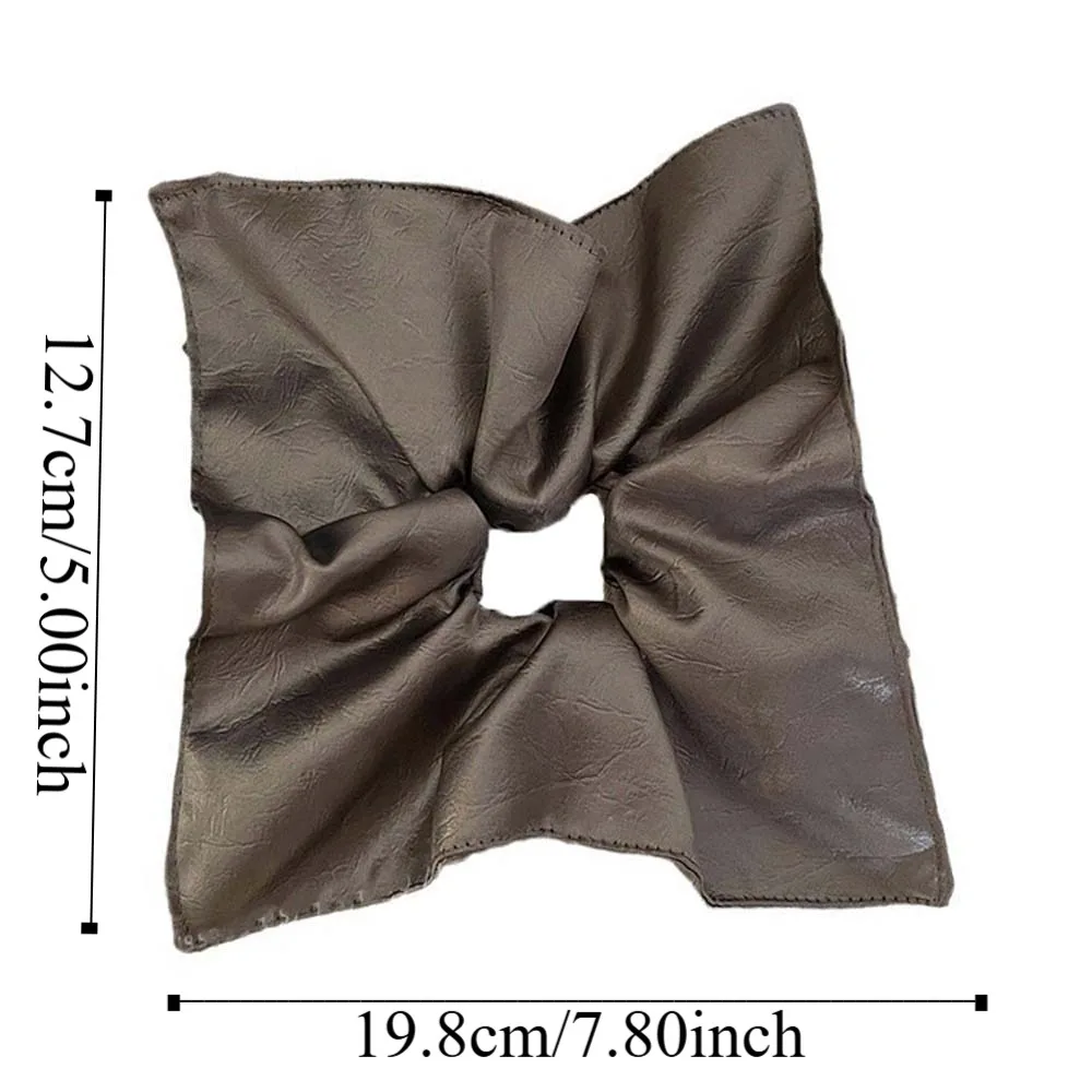 韓国風スクエアレザーヘアタイ、伸縮性のあるプリーツ加工ソフトPUシュシュ、無地ソフトPUレトロポニーテールホルダー、女の子向け