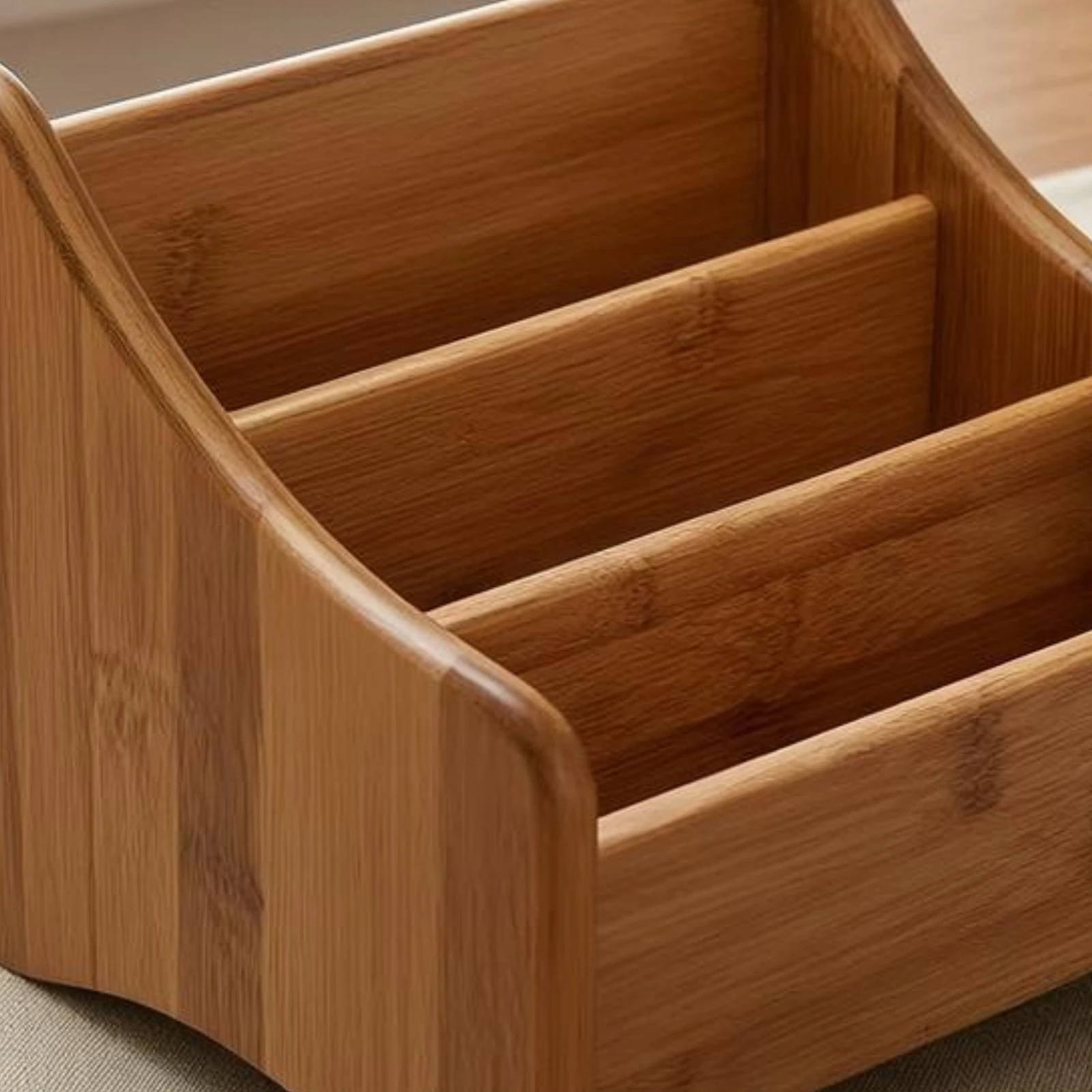 uncoveredTop Bamboo Organizer Natural Wood Grain Three-Compartment Storage Box Bamboo Desk Organizer Easy to Clean