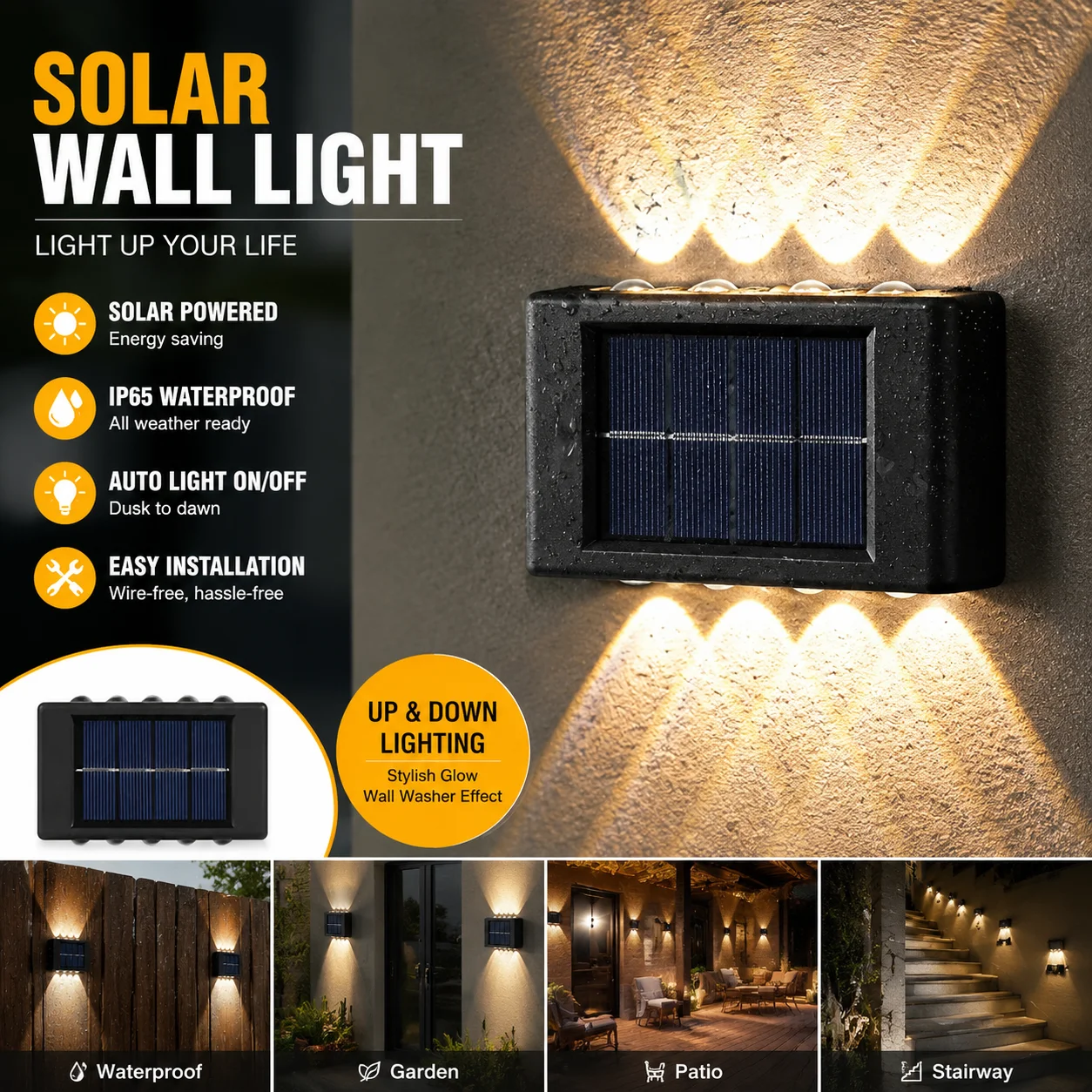 Solar Wall Lamp Outdoor Waterproof Up Down Light Solar Powered Garden Yard Patio Balcony Porch Decoration Night Lighting ﻿ ﻿