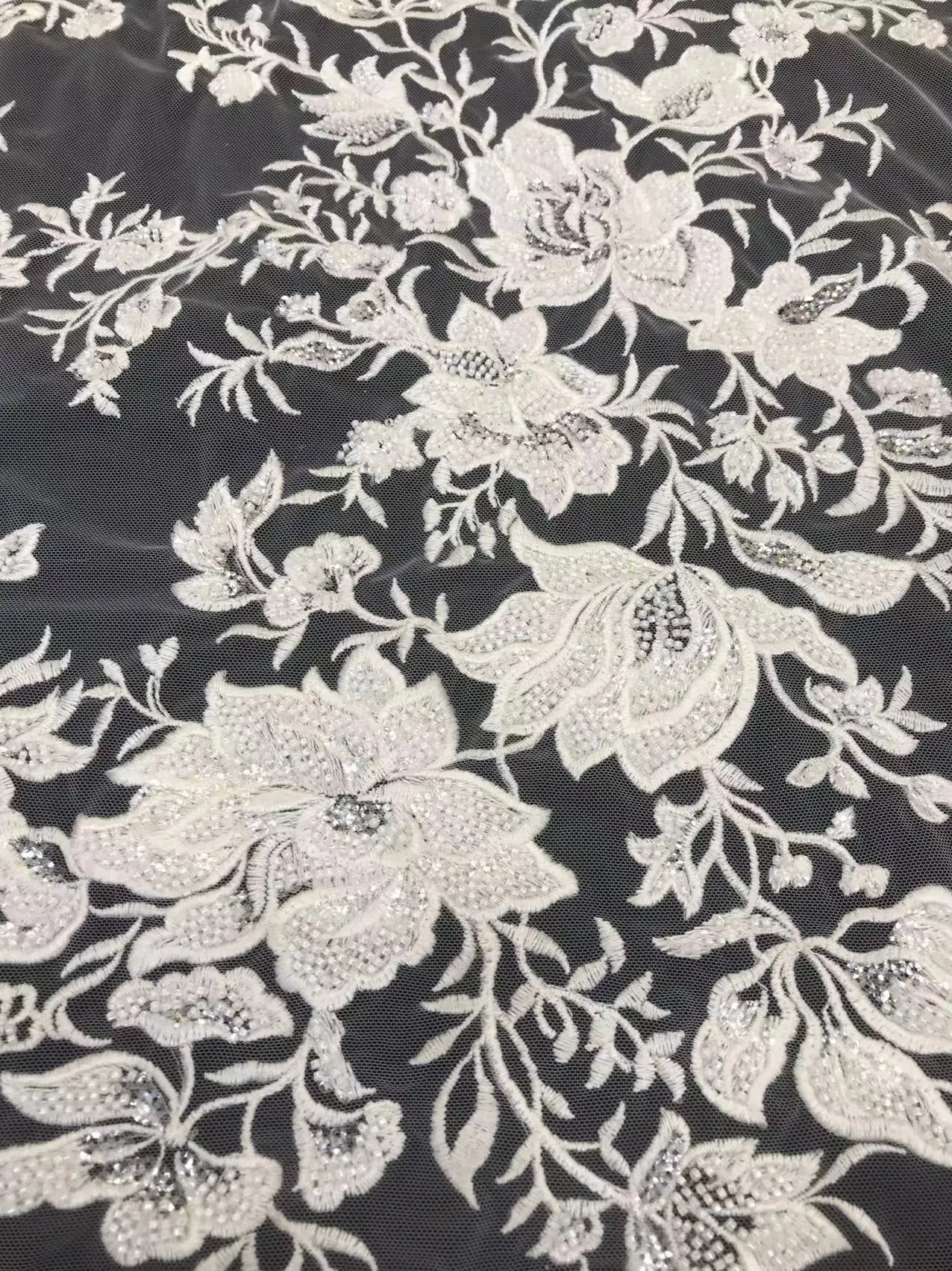 

New boutique french tulle lace white wedding dress bead tube sequin flowers, luxury fashion wedding lace