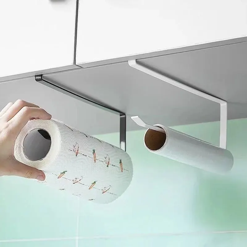 Paper Roll Holder Towel Rack Cling Film Storage Rack Bathroom No Punching Storage Rack Hanging Shelf Kitchen Tissue Accessories