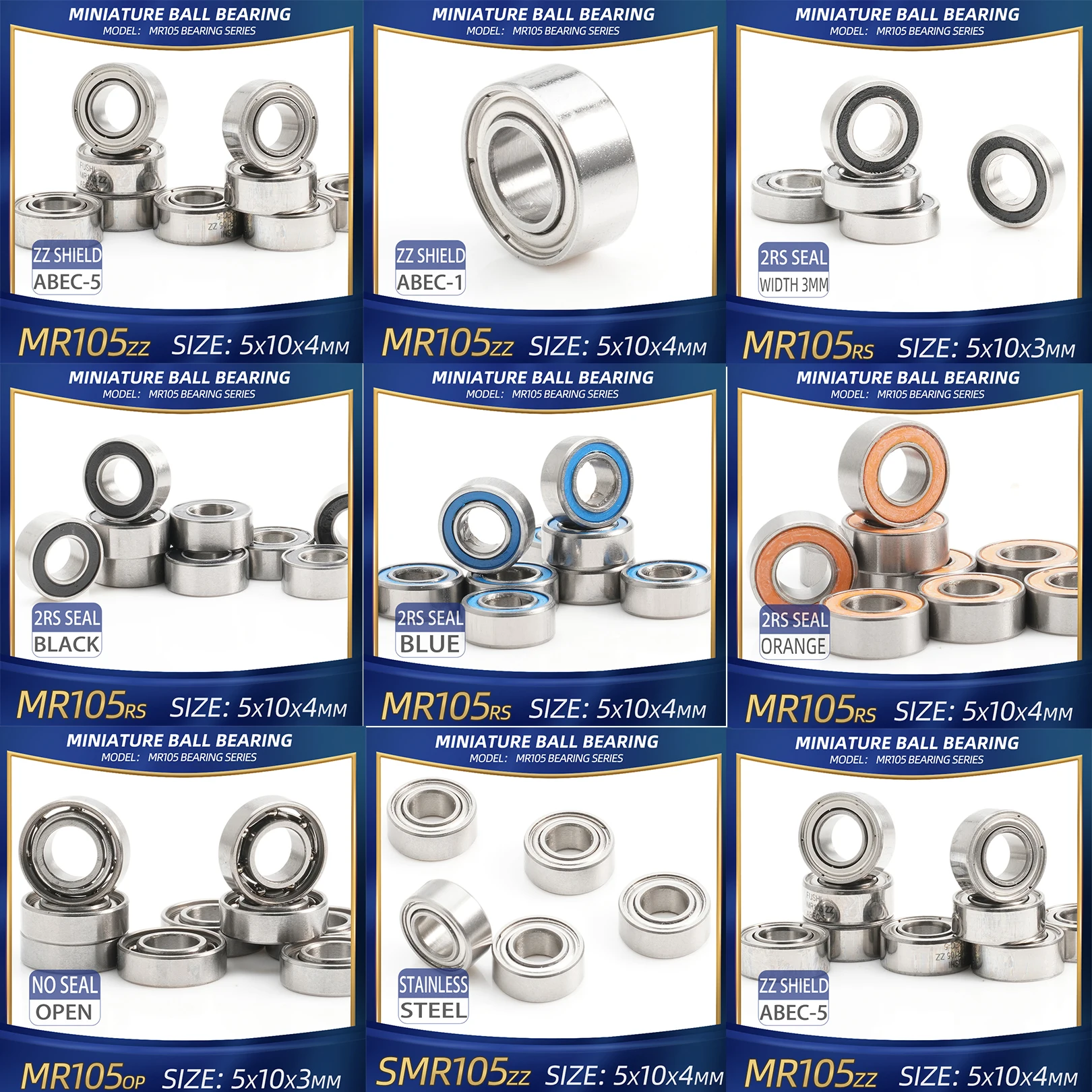 Fushi mr105 zz rolamento 5x10x4mm 10 peças mr105zz rs 2rs mr105 rolamentos de peça de mão aberta para motores industriais fortes de alta velocidade