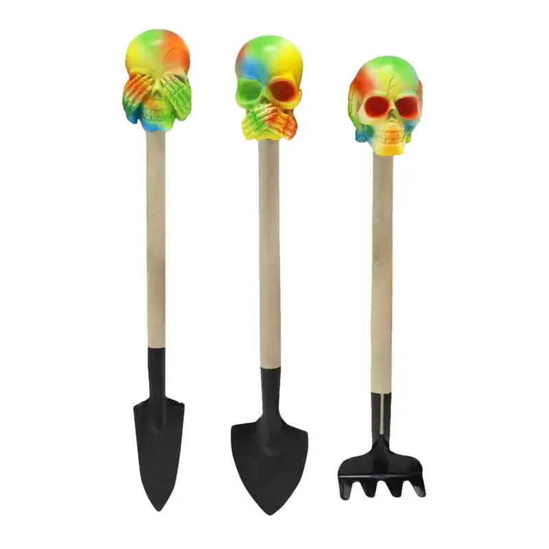 3PCS Gothic Skull Mini Gardening Tools Portable Mini Skull Succulent Shovel Rake Set Non Slip Handle Gardening Tool Kit