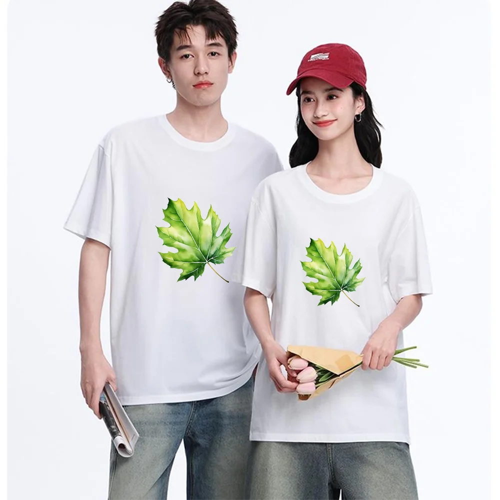 Green Maple Leaf Printed T Shirt Cotton S-XL Personalized Custom Casual Short Sleeve Tee Aesthetic Graphic Top Unisex Fit Breath