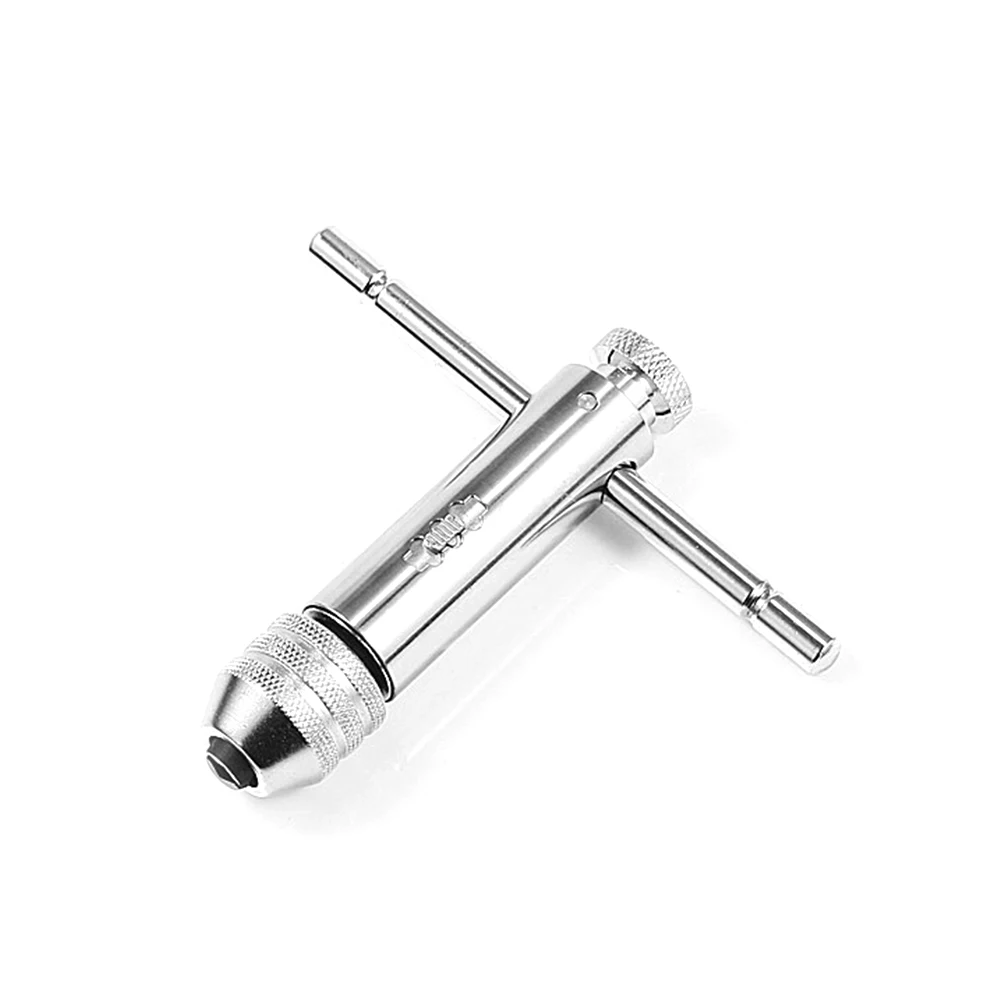 M3-M8 Adjustable Silver T-Handle Ratchet Tap Holder Wrench 3mm-8mm Machine Screw Thread Metric Plug T-shaped Tap Holder Wrench