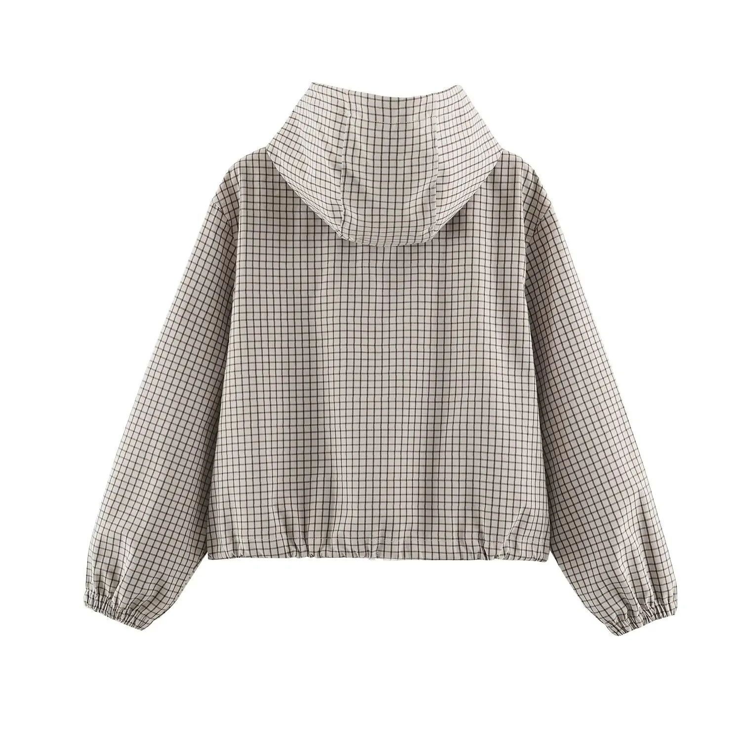 NLZGMSJ 2026 Herbst Damen Casual Karierte Kapuzenjacke Schicke Langarm-Jacke mit Kordelzug und Reißverschluss Lose Kurze Jacke Streetwear-Mantel – Detail 3