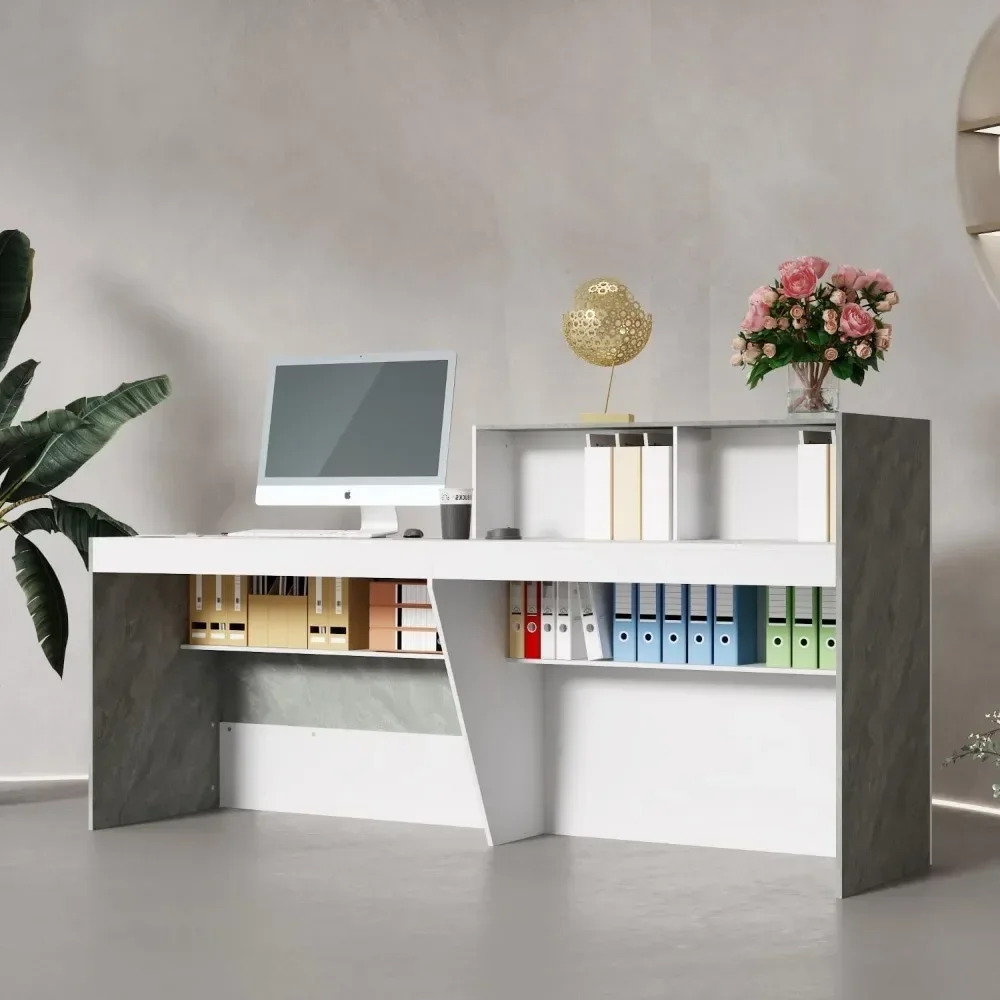 Reception Desk with Shelves,Modern Reception Table with Storage,Front Counter Table Checkout Table Retail Counter for Reception