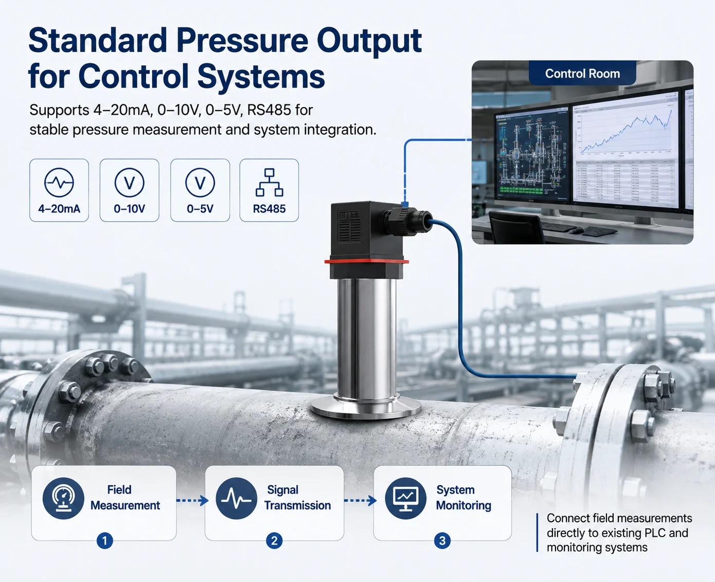 Sanitary Flat Film Pressure Transmitter 0-4bar 0-10bar 0-60Mpa Flat Film Pressure Transmitter 4-20mA 0-10V RS485
