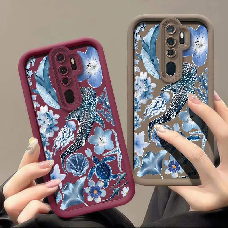 لينة حافظة هاتف من البولي يوريثان ل ممن لهم A55 A54S A53 A52 A38 A33 A32 A76 A74 A73 A72 A60 A58 A57 A57E A57S A92 القرش الحوت غطاء مطبوع