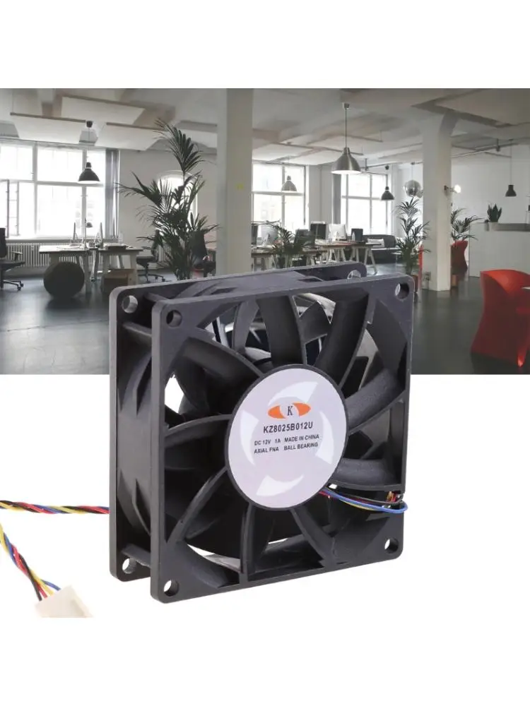 Ventilateur de refroidissement sans balais, roulement à billes, haute vitesse, KZ8025B012U, DC 12V, DC 1.00A, 80x80x25mm, 4-p, 6500 tr/min, 85,2CFM, 80mm