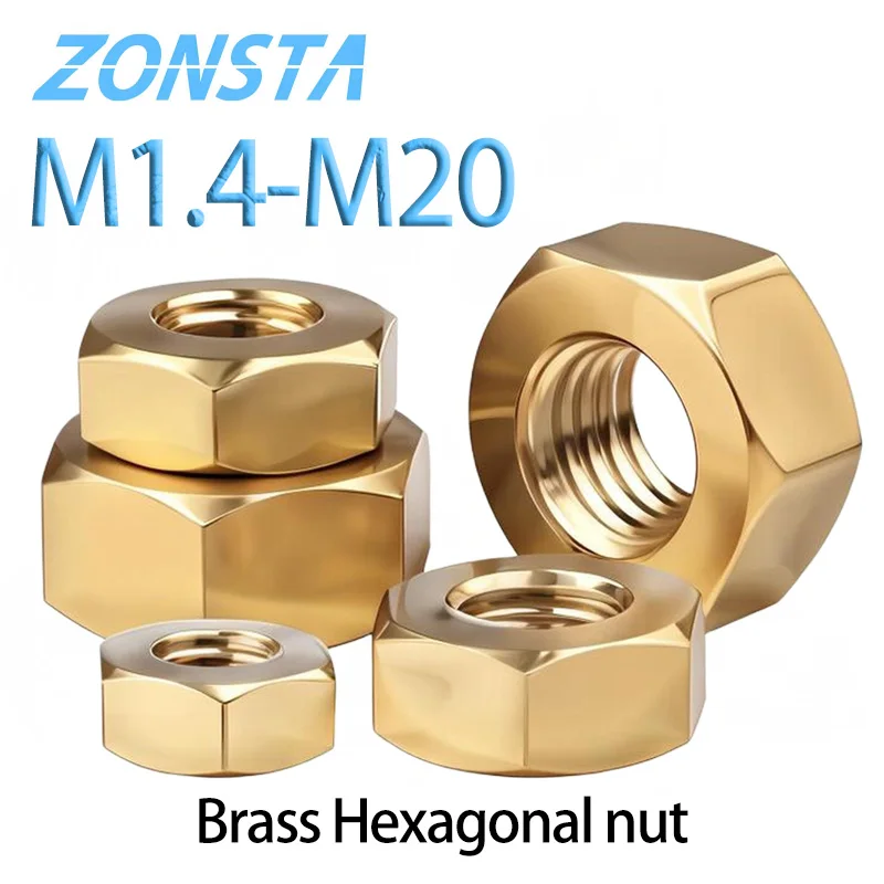 1/5/10/50/100pcs DIN934 Solid Brass Copper Hex Hexagon Nut For M1.4 M1.6 M2 M2.5 M3 M4 M5 M6 M8 M10 M12-M20 Screw Bolt.