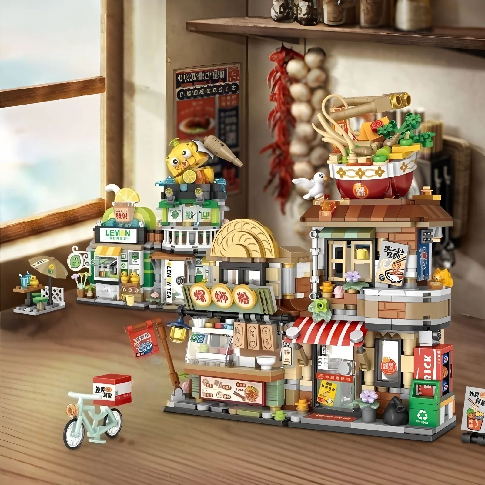 LOZ 組み立てブロック、小さな街並みのたこ焼き、居酒屋、折りたたみ式の家、DIY 組み立ておもちゃ、子供向けギフト