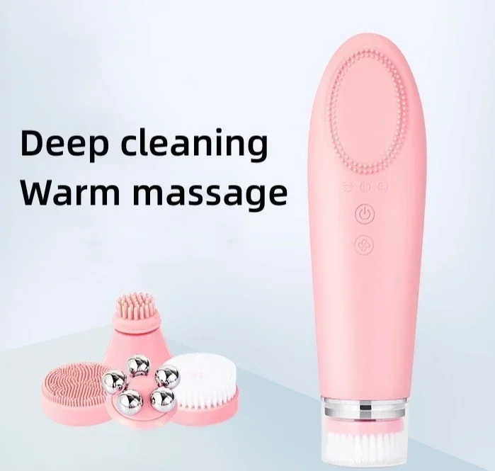 Electrics face cleaning brush Deeply clean and warm massage multifunctionals facial and eye hot compress  beauty device