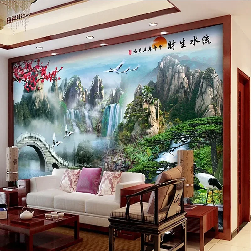 

Custom Mural Scenic Plum Blossom Mountain Water-Style TV Wallpaper For Bedroom Wall For Living Room Home Decor Poster Tapety Art