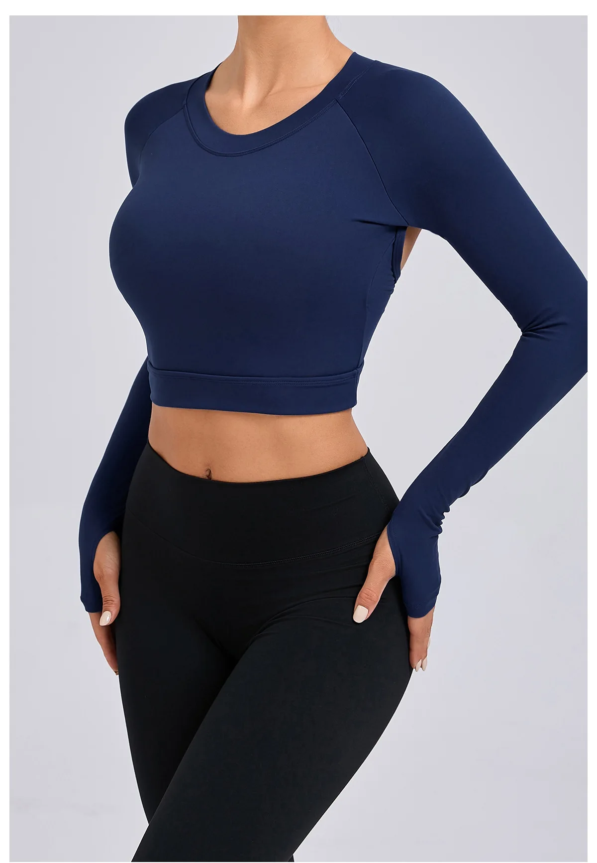 

Yoga Crop Top Padding Gym Shirt Woman Tracksuit Long Sleeve Pilates Tops Fitness T-shirt 2025 Navy Green White Red Black Coffee