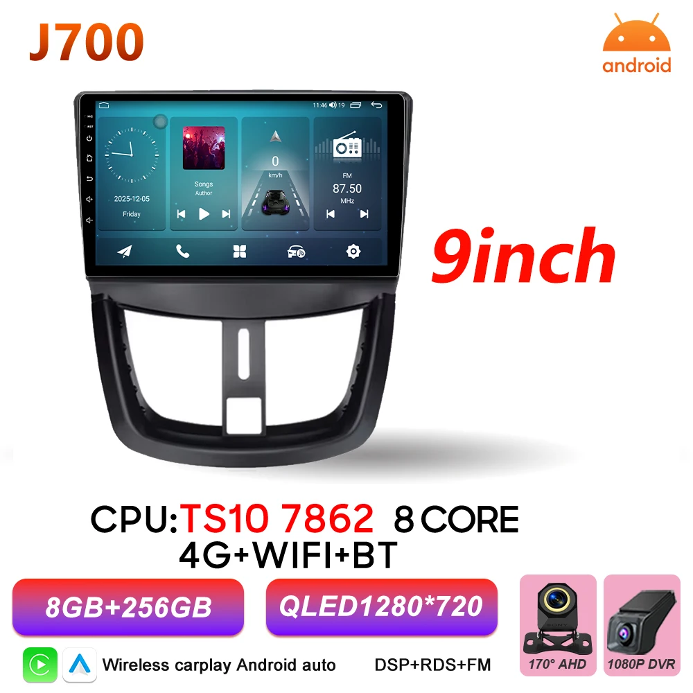Android 16 Auto autoradio voor Peugeot 206+ 207 207CC 2006 - 2015 Carplay multimediaspeler GPS navigatie DSP autoradio scherm