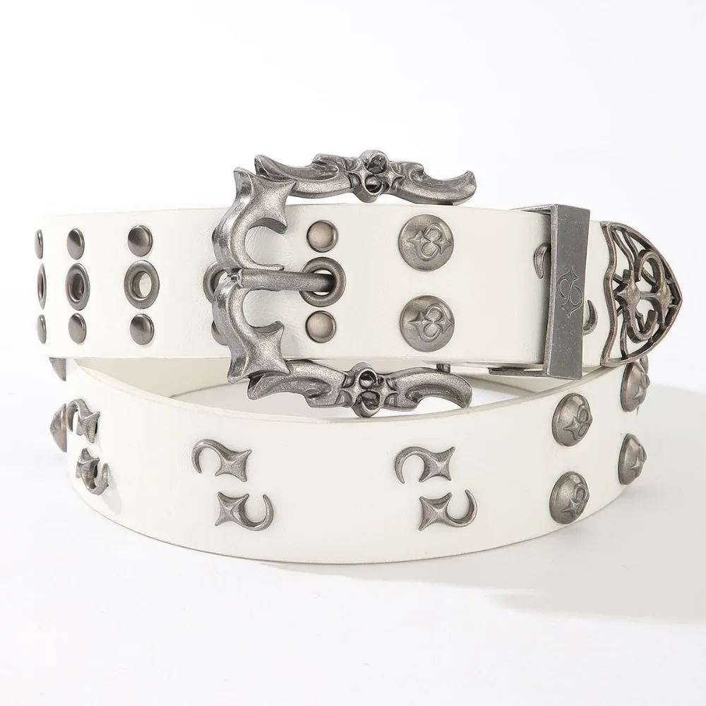 

Cool PU Leather Rivet Belt Carved Buckle Spicy Girl Y2K Belt Gothic Retro Punk Waistband Unisex