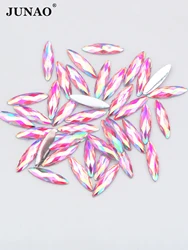JUNAO 100pcs 4*15mm Pink AB Nail Art Rhinestones Flatback Strass Diamond Horse Eye Resin Crystal Stone Face Nail Decoration