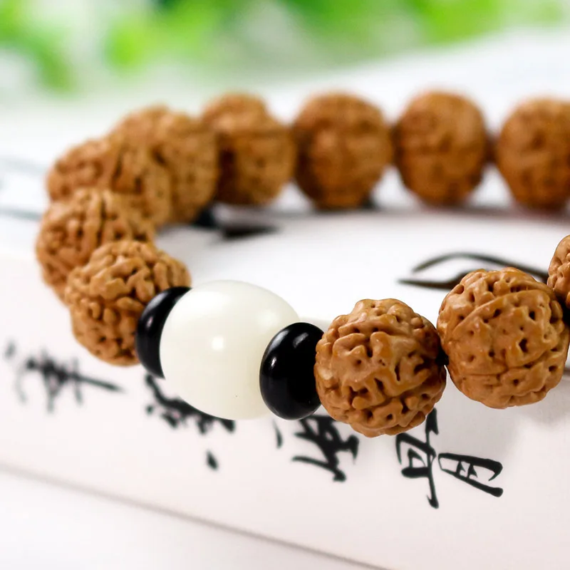 Rudraksha Single-Wrap Bracelet Live Broadcast Supply White Jade Bodhi Ebony Beads Crafts Bracelets for Men and Women/Couple