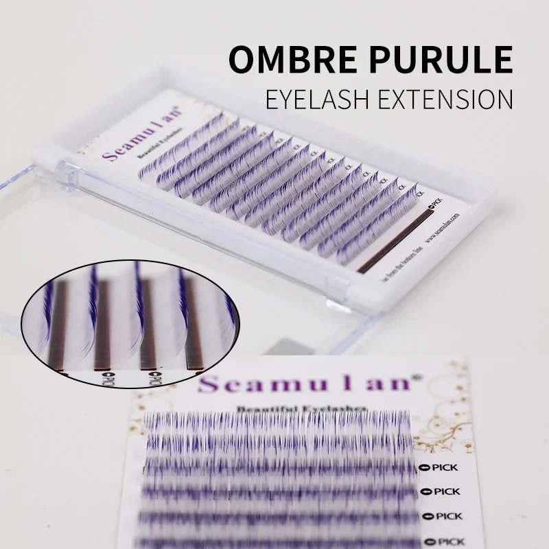 Seamulan Ombre Blue Purple Pink Green Purple Black Color Eyelash Extension Faux Mink Gradient White False Lashes Extension