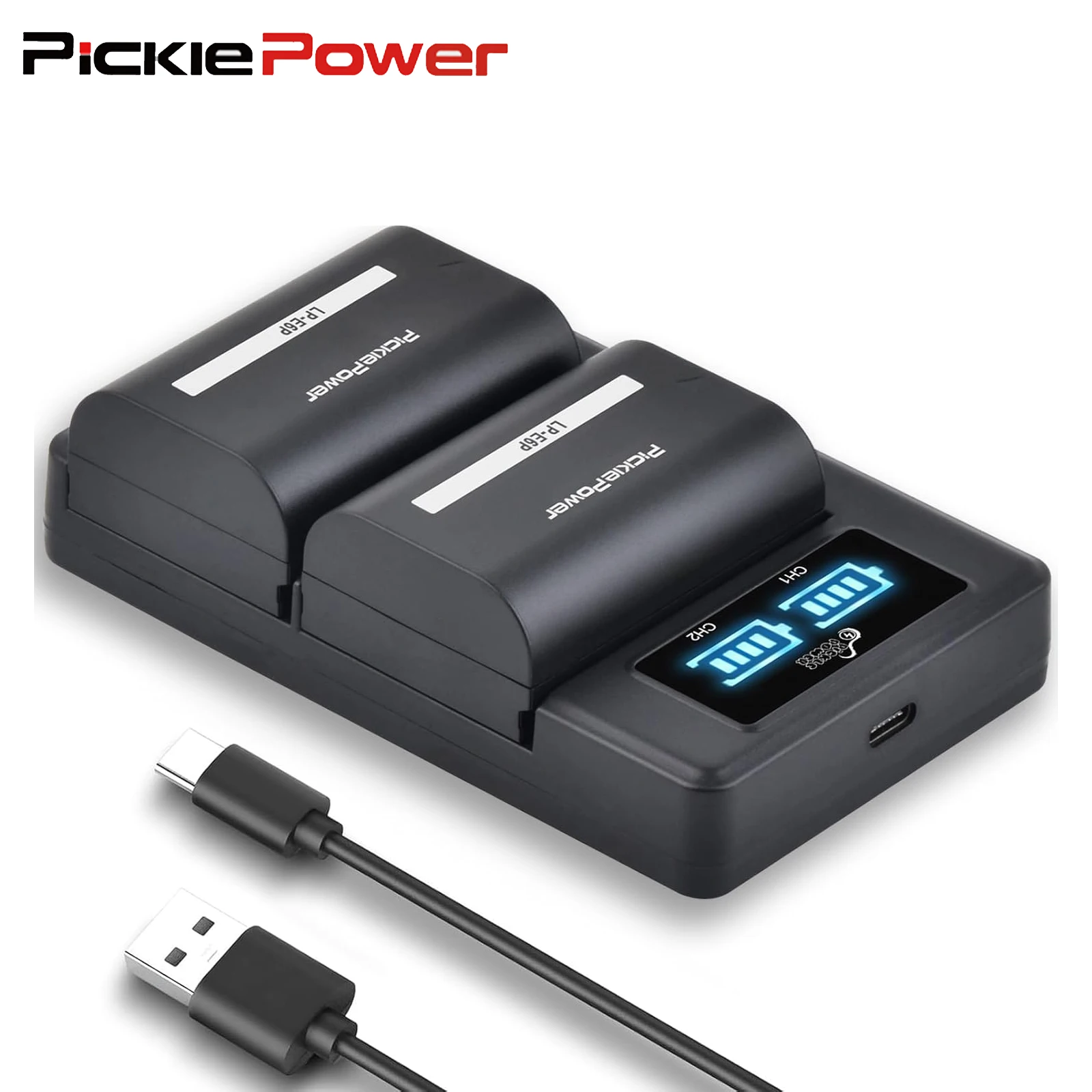Pickle Power 2850mAh LP-E6P Battery for Canon EOS R5 Mark II, Charger for LPE6P, LP-E6, LP-E6N, LP-E6NH