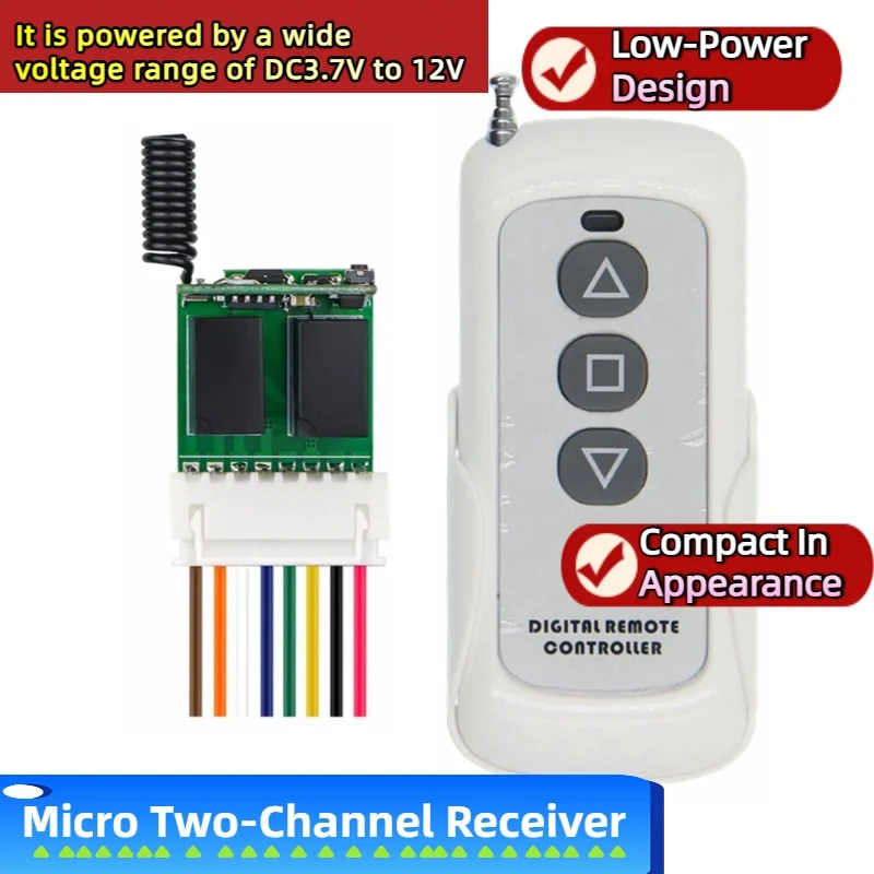 

2CH Wireless Remote Control Switch 433MHz RF Mini DC3.7V 5V 6V 9V 12V Instantaneous Receiver Module And Trigger Reset Button