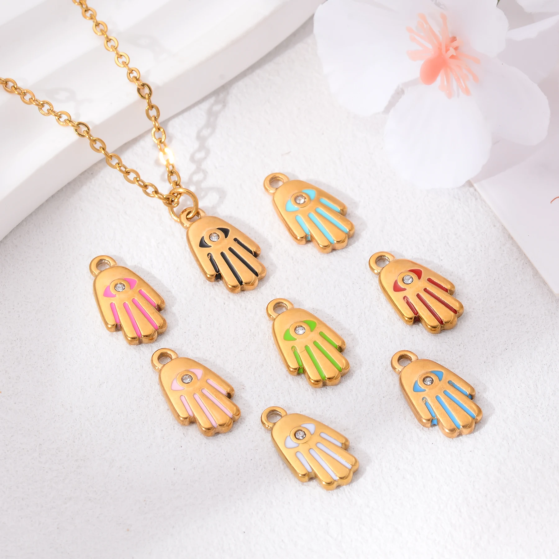 

4pcs Enamel Hand Stainless Steel Gold Plated Evil Eye Charms Accessories For DIY Jewelry Making Necklace Bracelet Pendant