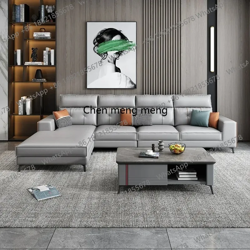 

Italian Luxury Technology Leather Living Room Sofa Modern Simple L-shaped Boss Office Sofa Office Furniture
