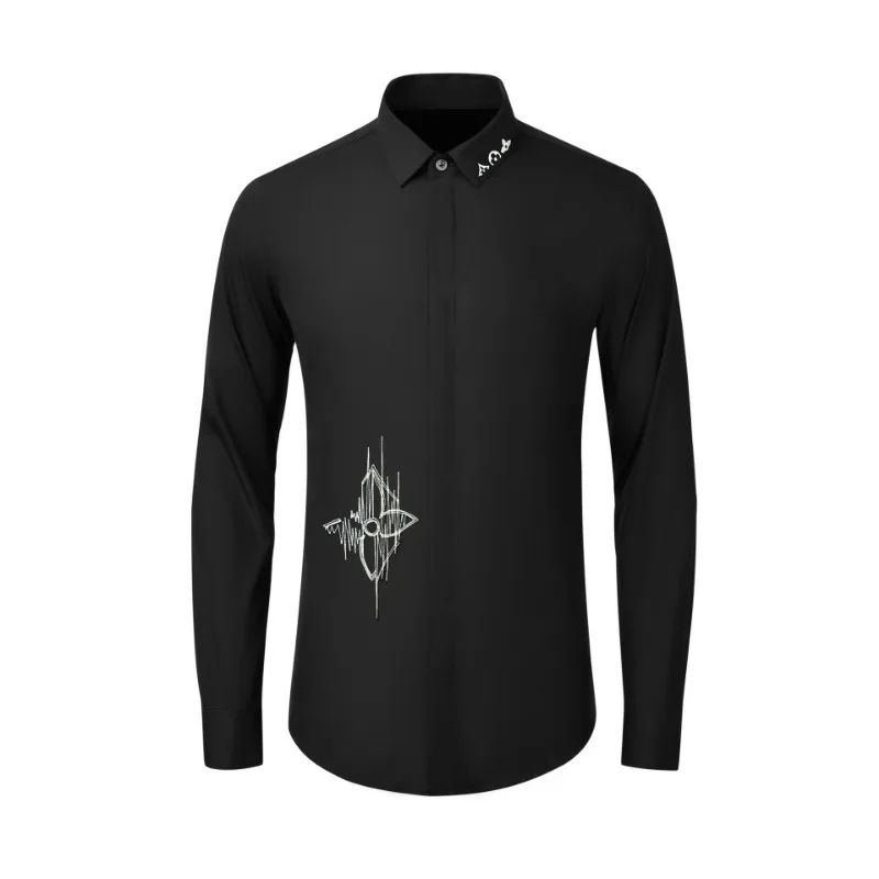 2024 Autumn/Winter Half Flower 3D Embroidered Men\'s Shirt Long sleeved Fashion Cross border Men\'s Shirt